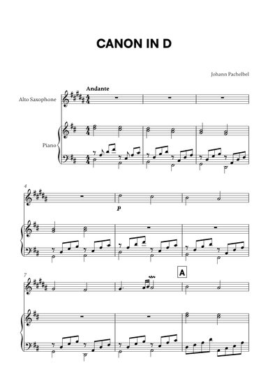 Canon in D (for Alto Sax and Piano) (arr. Cadenza Editions)