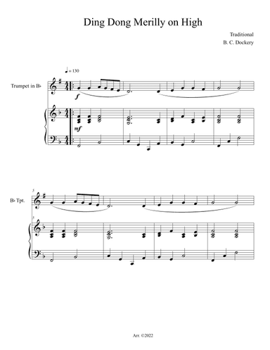 Ding Dong Merrily on High (Trumpet Solo with Piano Accompaniment) (arr. B. C. Dockery)