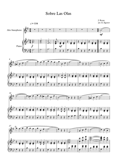 Sobre Las Olas (Over The Waves), Juventino Rosas, For Alto Saxophone & Piano (arr. Eugene Egorov)