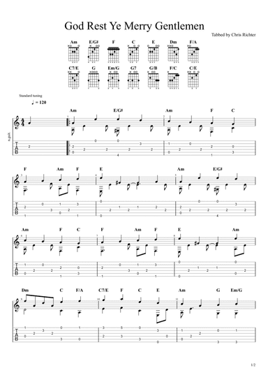 God Rest Ye Merry, Gentlemen (Solo Fingerstyle Guitar Tab) (arr. Chris Richter)