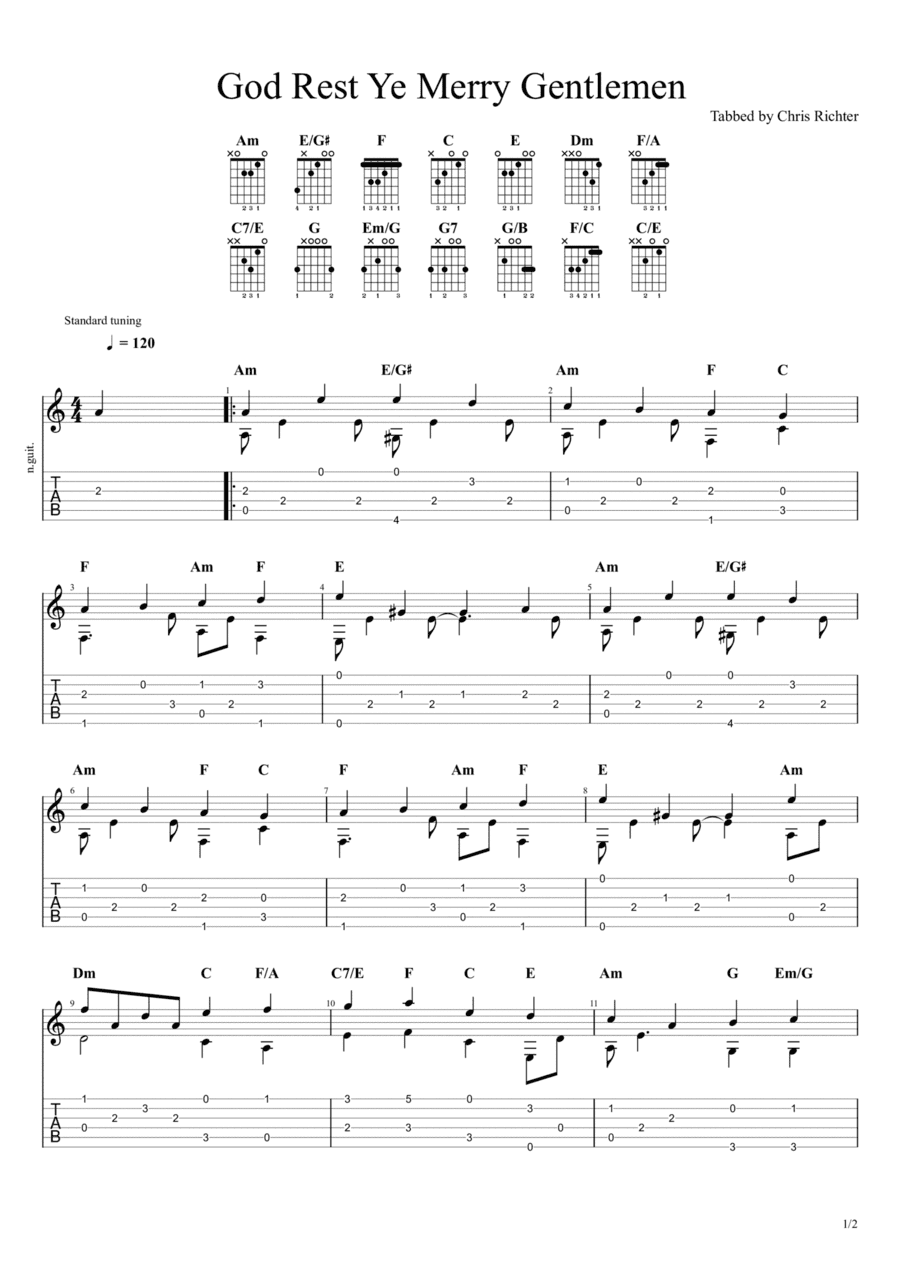 God Rest Ye Merry, Gentlemen (Solo Fingerstyle Guitar Tab) (arr. Chris Richter)