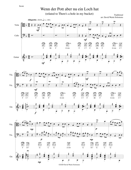 Wenn der Pott aber nu ein Loch hat (There's a hole in my bucket) for viola, cello and guitar (arr. David Warin Solomons)