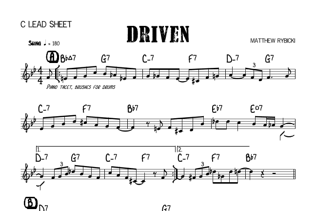 Driven (C Lead Sheet)