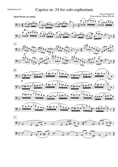 Caprice no. 24 for solo euphonium (Paganini) (arr. Bente Illevold)