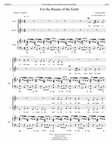 For the Beauty of the Earth (arr. David Heck, Jr.)