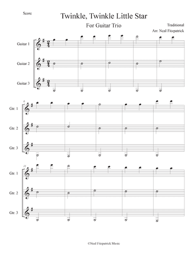 Twinkle, Twinkle Little Star For Guitar Trio (arr. Neal Fitzpatrick)