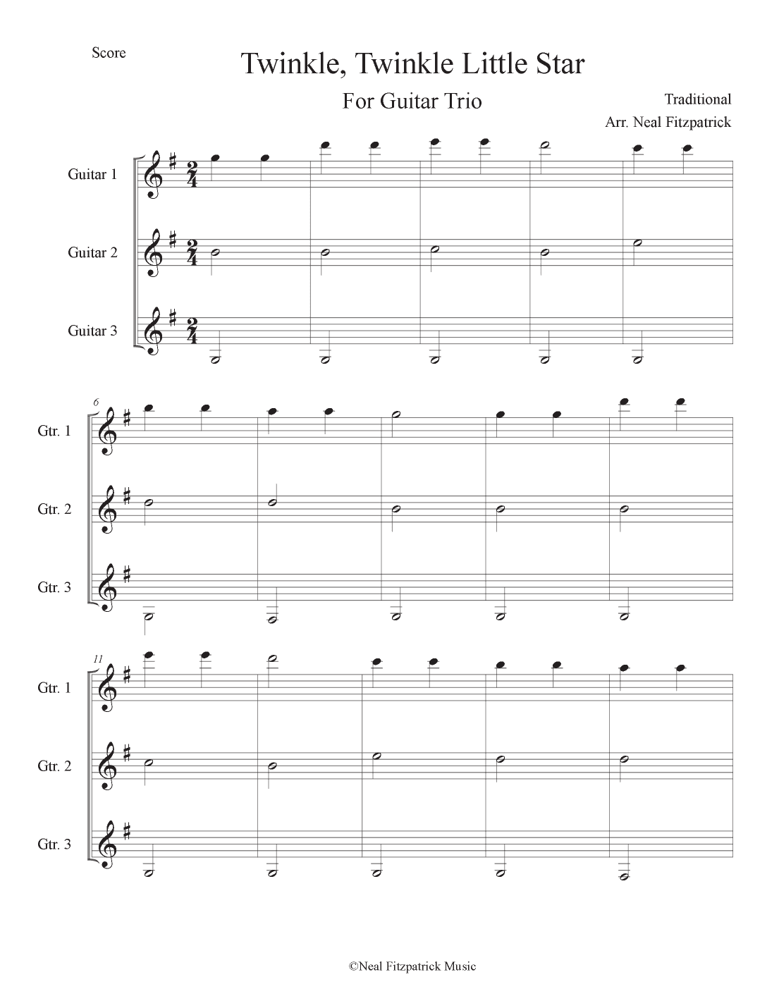 Twinkle, Twinkle Little Star For Guitar Trio (arr. Neal Fitzpatrick)