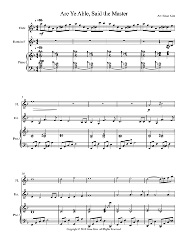 "Are Ye Able," Said the Master For Flute, Horn and Piano (arr. Sinae Kim)