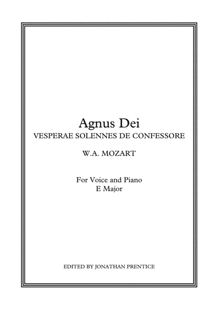 Agnus Dei - Vesperae solennes de confessore (E Major) (arr. Jonathan Prentice)
