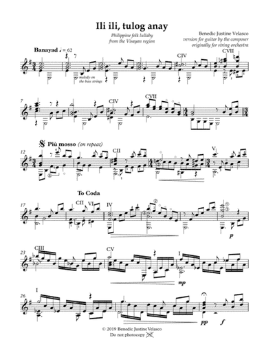 Ili ili, tulog anay for guitar solo