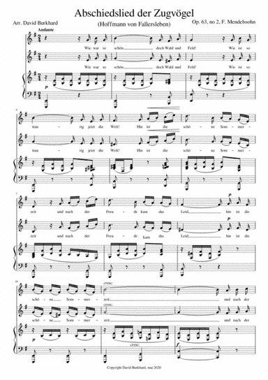 Mendelssohn - Abschiedslied der Zugvögel Op. 63, no 2 - low voices (arr. David Burkhard)