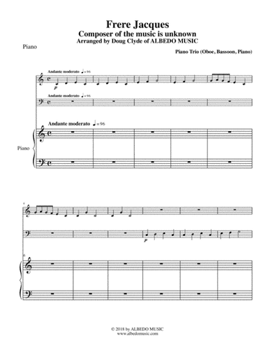 Frere Jacques for Oboe, Bassoon & Piano (arr. Doug Clyde)