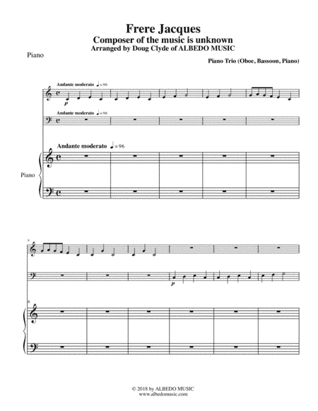 Frere Jacques for Oboe, Bassoon & Piano (arr. Doug Clyde)