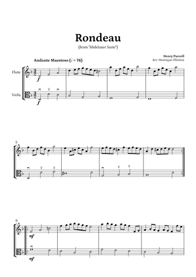 Rondeau from "Abdelazer Suite" by Henry Purcell - For Flute and Viola (D minor) (arr. Henrique Oliveira)