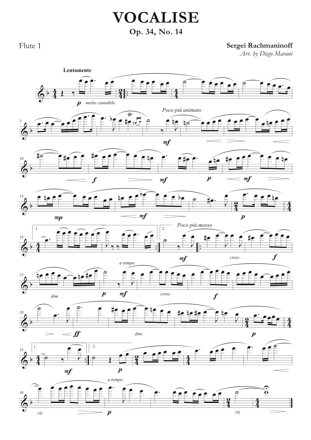 Vocalise for Flute Quartet (arr. Diego Marani)