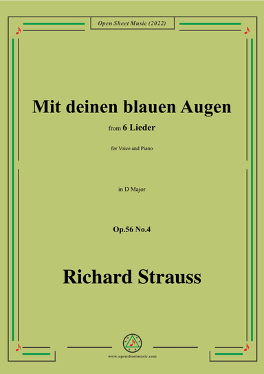Richard Strauss-Mit deinen blauen Augen,in D Major (arr. OSM Press)