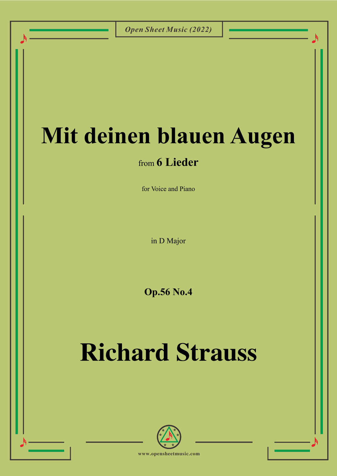 Richard Strauss-Mit deinen blauen Augen,in D Major (arr. OSM Press)