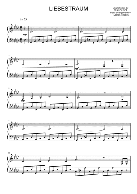 Lizst - Liebestraum (easy piano sheet) (arr. Music-holley)
