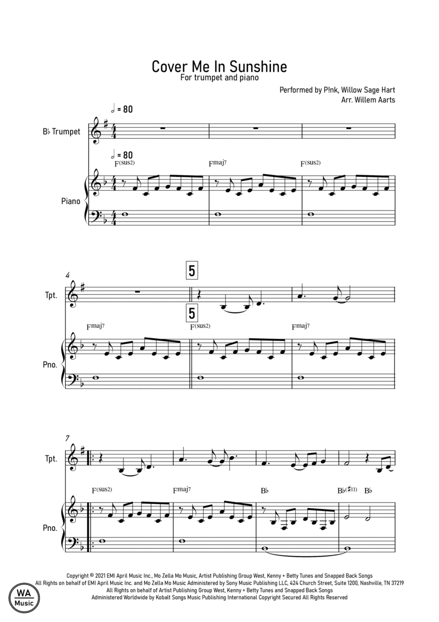 Cover Me In Sunshine (arr. Willem Aarts)