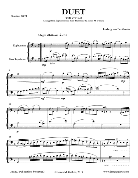 Beethoven: Duet WoO 27 No. 2 for Euphonium & Bass Trombone (arr. James M. Guthrie, ASCAP)