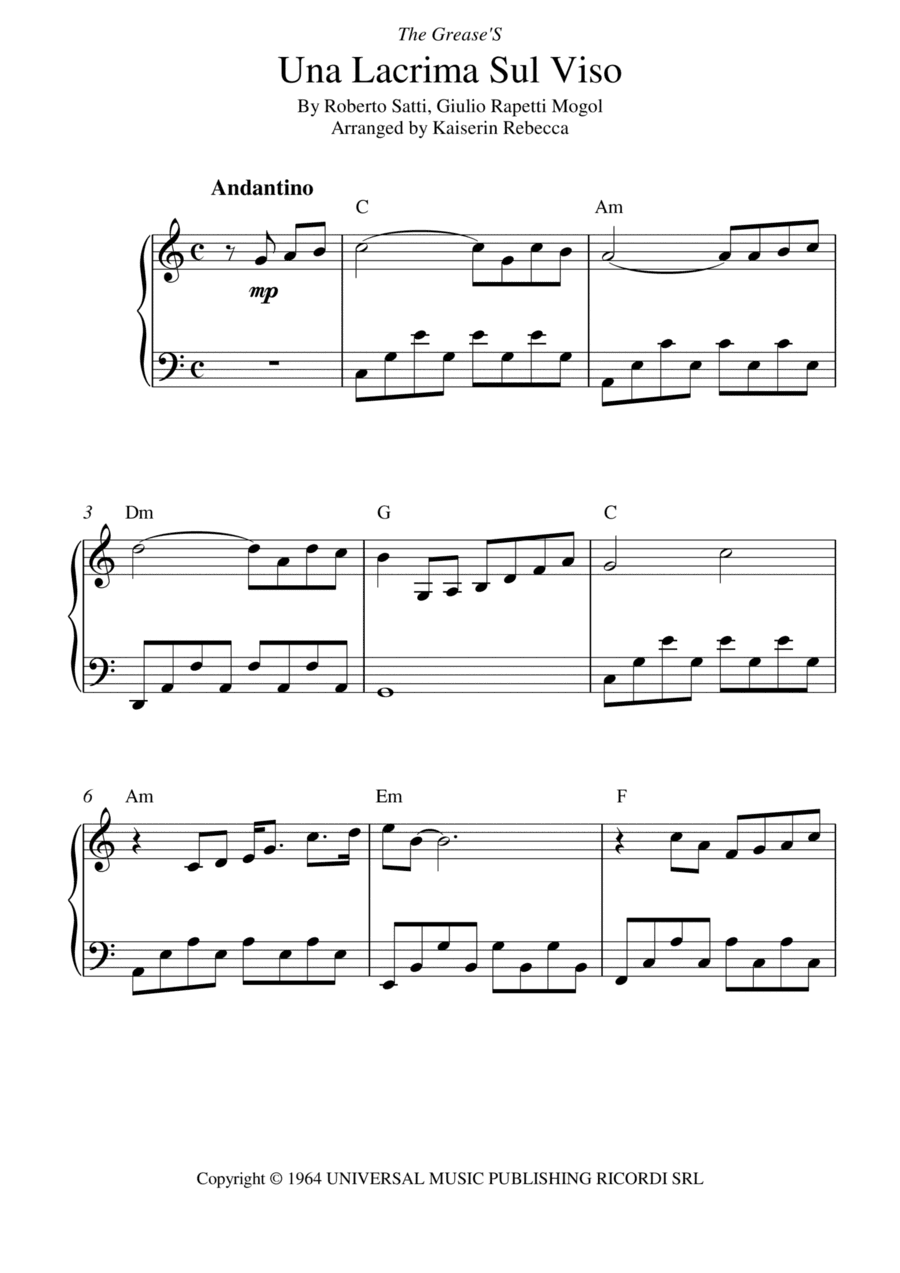 Tears On My Face (lacrima Sul Viso) (arr. Kaiserin Rebecca)