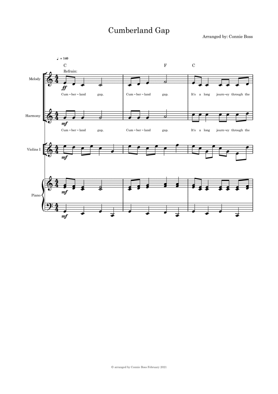 Cumberland Gap - duet, violin and piano (arr. Connie Boss)