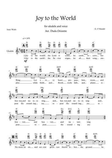 Joy to the World (D major - TABS - with lyrics) (arr. Duda Oriontte)