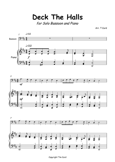 Deck The Halls for Solo Bassoon and Piano (arr. Tim Curd)