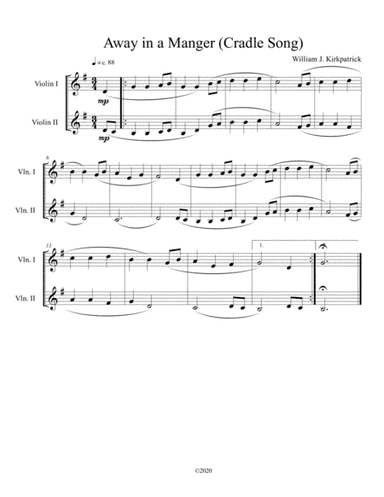 Away in a Manger (Cradle Song) for violin duet (arr. B C Dockery)