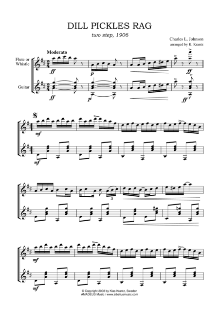 Dill Pickles Rag (D Major) for flute and guitar (abridged) (arr. K. Krantz)