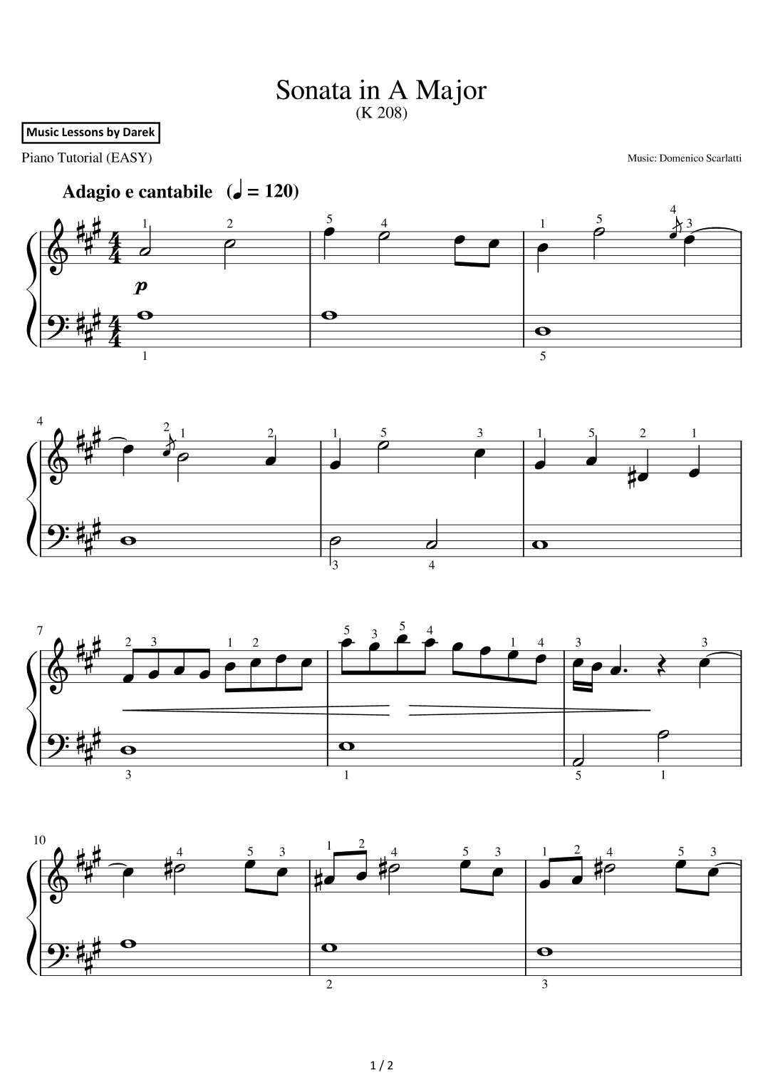 Sonata in A Major (EASY PIANO) (K 208) [Domenico Scarlatti] (arr. Darek)