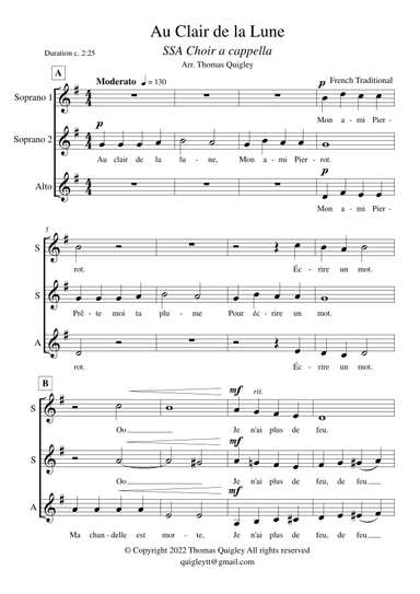 Au Clair de la Lune (SSA a cappella) (arr. Thomas Quigley)