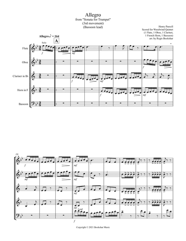 Allegro (from "Sonata for Trumpet") (Bb) (Woodwind Quintet - 1 Flute, 1 Oboe, 1 Clar, 1 Hrn, 1 Basso (arr. Regis Bookshar)