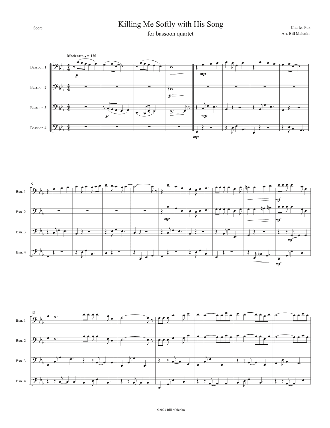 Killing Me Softly With His Song (arr. Bill Malcolm)