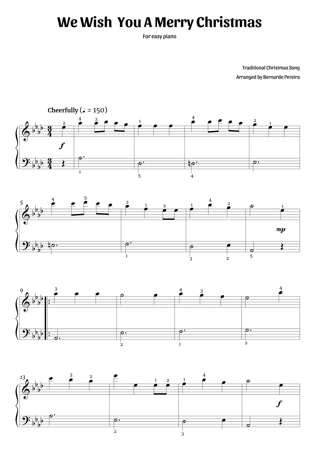 We Wish You A Merry Christmas (easy piano – Ab major) (arr. Bernardo Pereira)