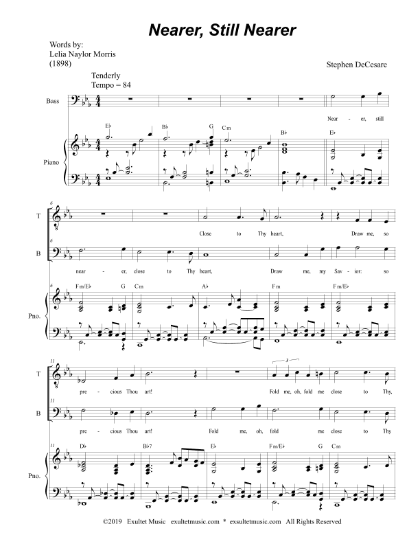 Nearer, Still Nearer (for 2-part choir - (TB)
