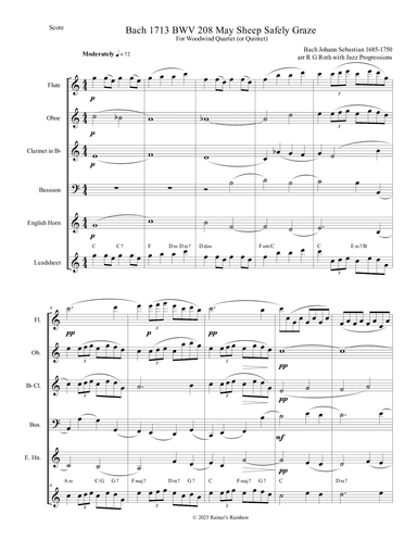 Bach BWV 208 Sheep Safely Graze Jazz Harmonies Woodwind Quartet or Quintet (arr. R G Roth)