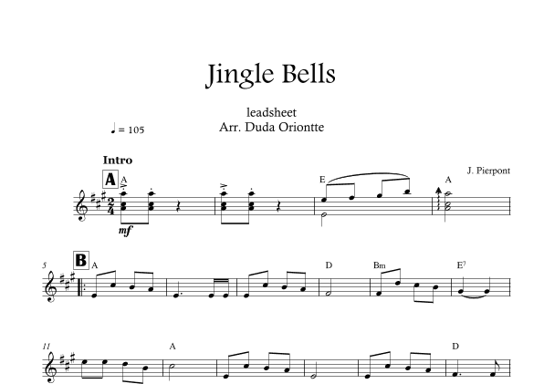 Jingle Bells (A major - leadhsheet - no lyrics) (arr. Duda Oriontte)