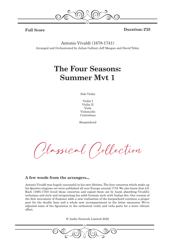 Four Seasons Summer Mvt 1 (arr. Audio Network Limited)