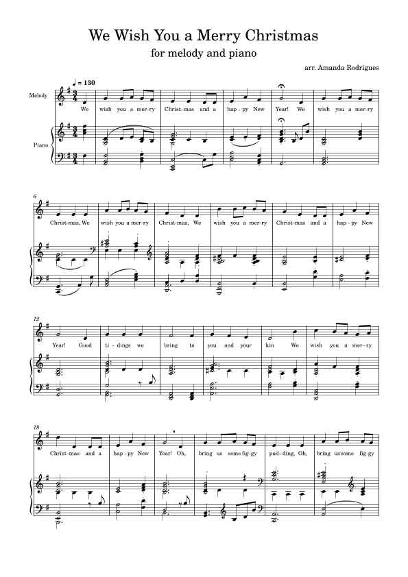 We Wish You a Merry Christimas - Easy Melody with Piano Accompaniment (arr. Amanda Rodrigues)