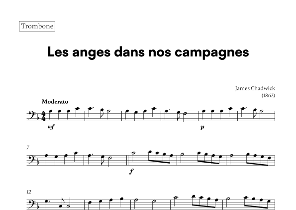 Les anges dans nos campagnes (for Trombone) (arr. Cadenza Editions)