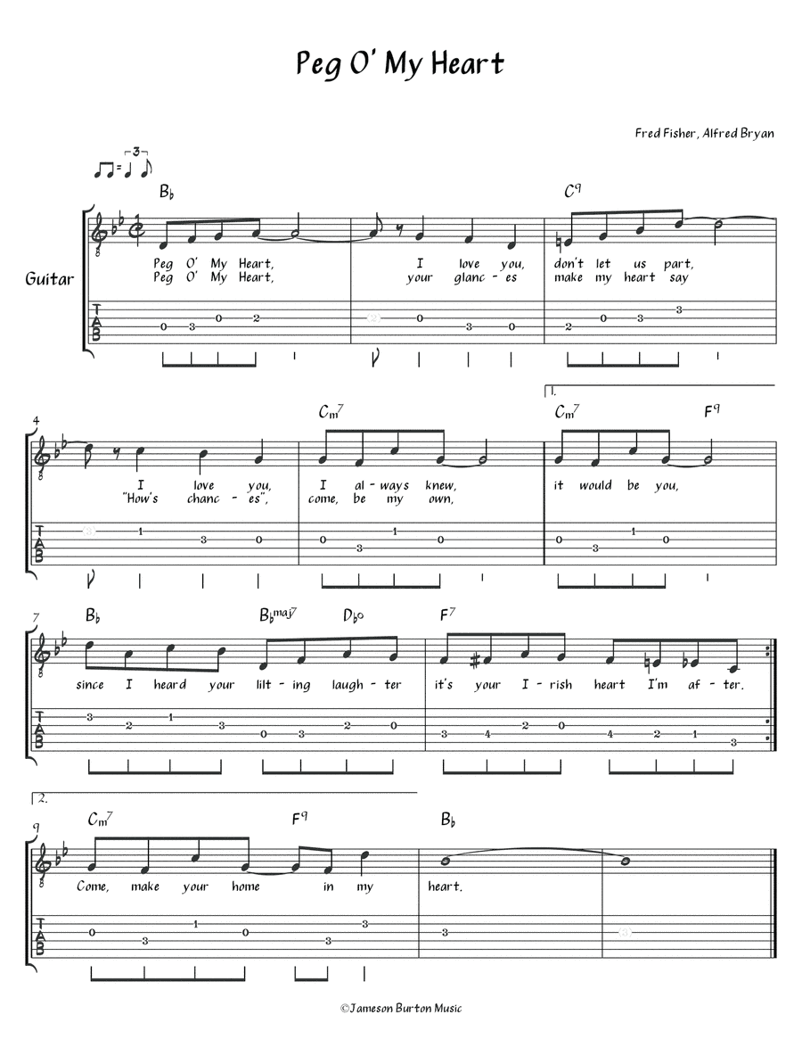 'Peg O' My Heart - Guitar w/TAB (arr. Jameson Burton)