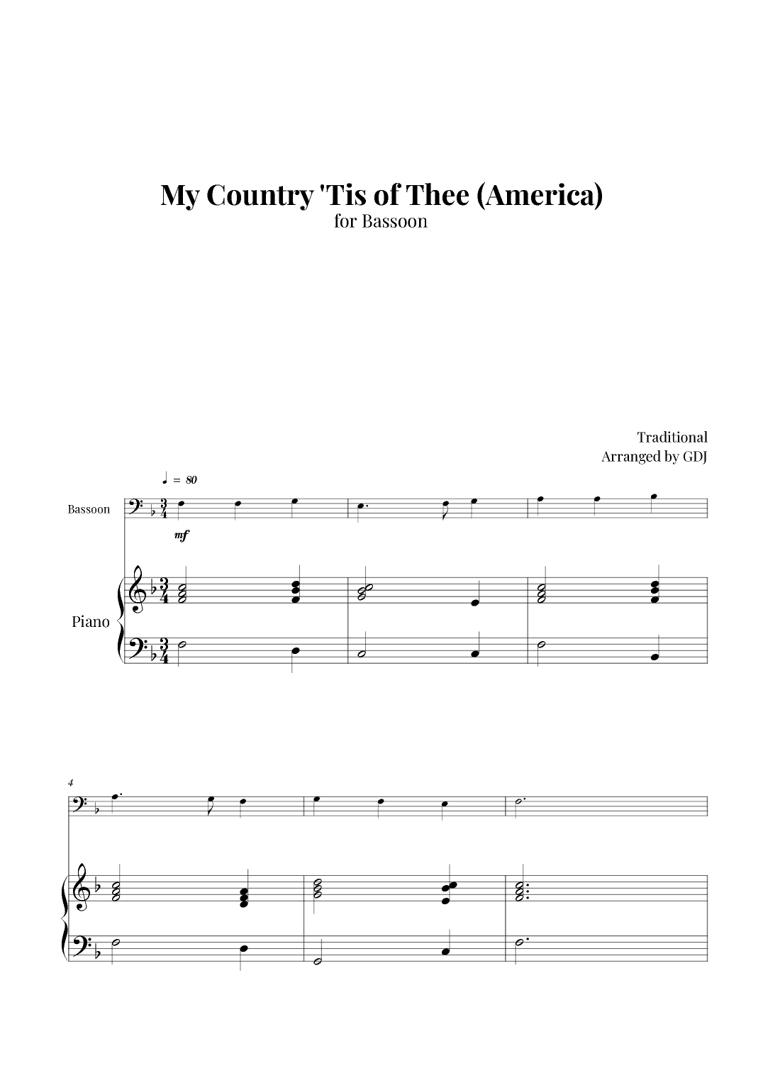 My Country 'Tis of Thee (America) (arr. GDJ)