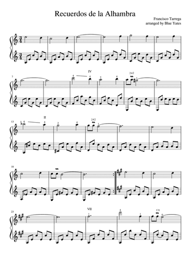 Recuerdos de la Alhambra (Francisco Tarrega) (arr. Blue Yates)