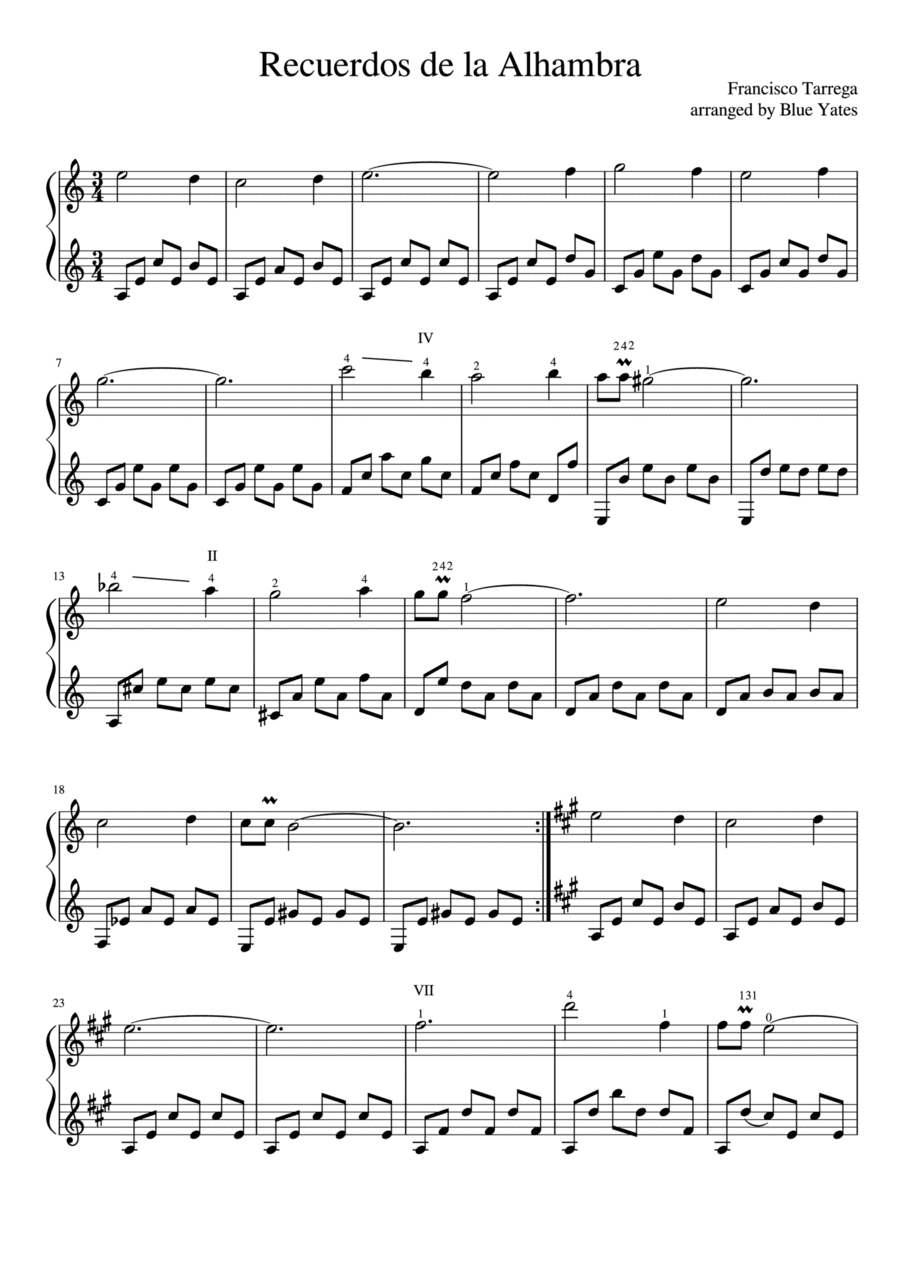 Recuerdos de la Alhambra (Francisco Tarrega) (arr. Blue Yates)