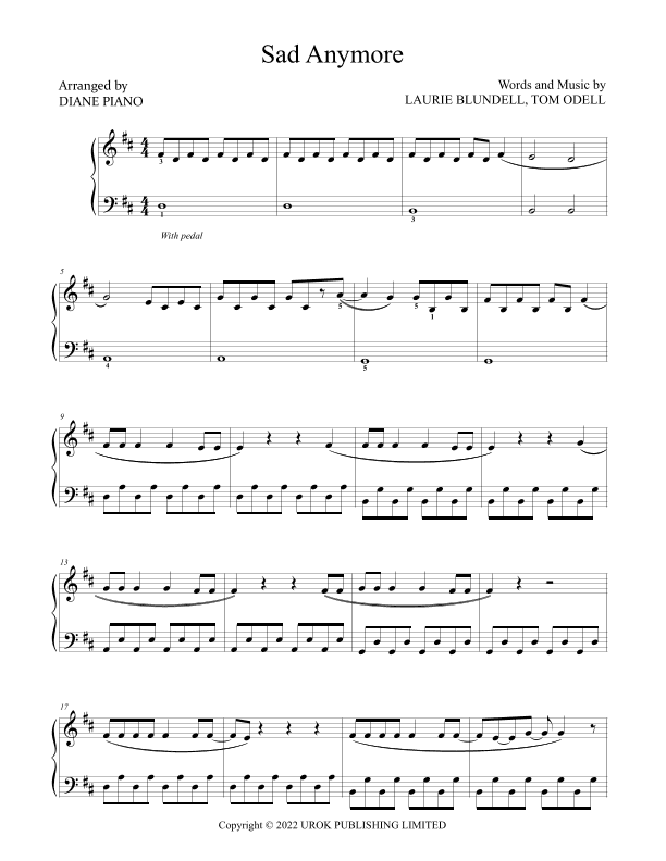 Sad Anymore (arr. Diane Piano)