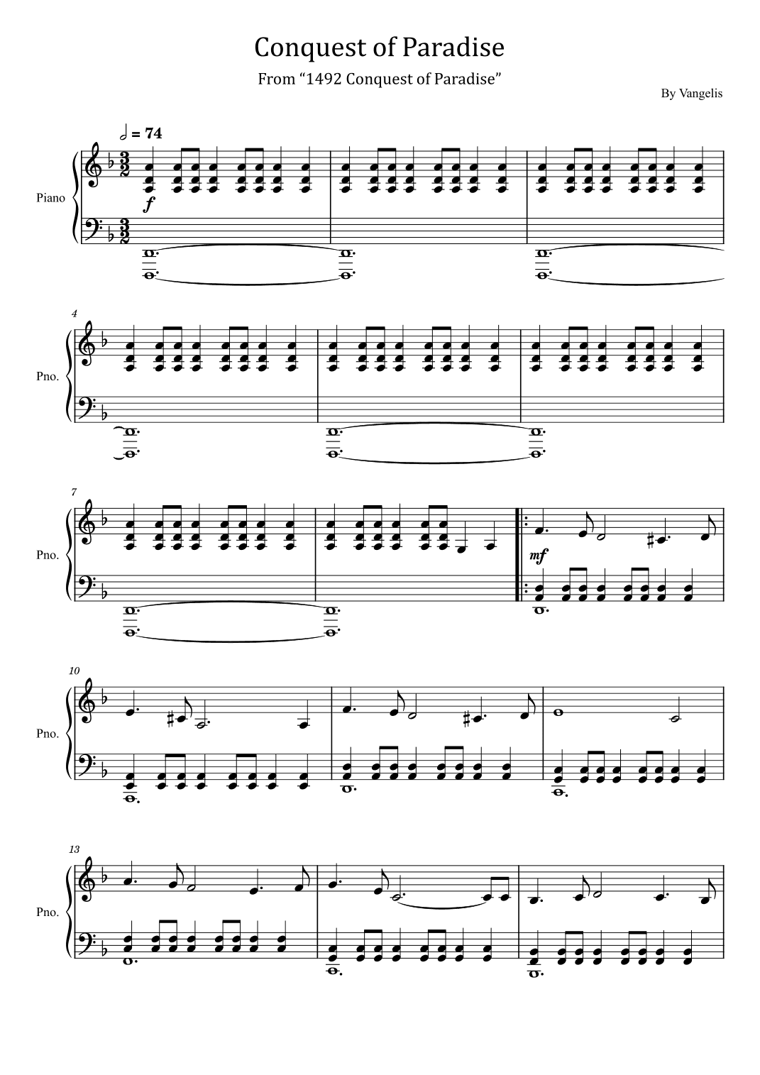 Conquest Of Paradise (arr. poon)