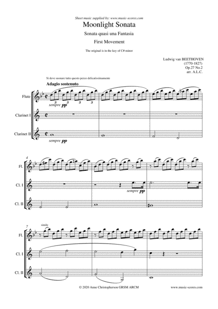 Moonlight Sonata - 1st movement - Flute and 2 Clarinets (arr. Anne L Christopherson GRSM ARCM)