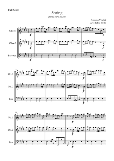 Spring (from Four Seasons of Antonio Vivaldi) for Woodwind Trio (arr. Fabio Britto)
