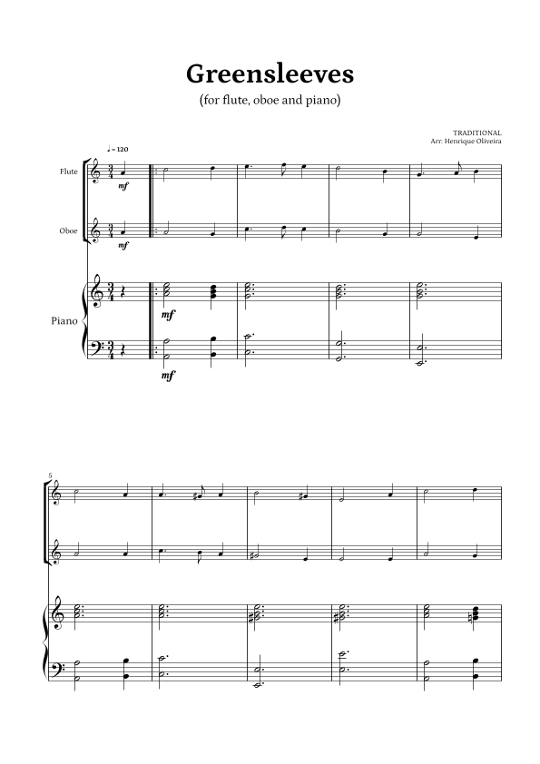 What Child Is This? (Greensleeves) - for flute, oboe and piano (arr. Henrique Oliveira)